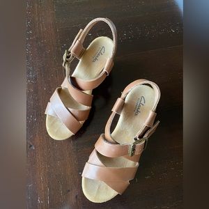 Clarks Tan Leather Wedge Sandals
